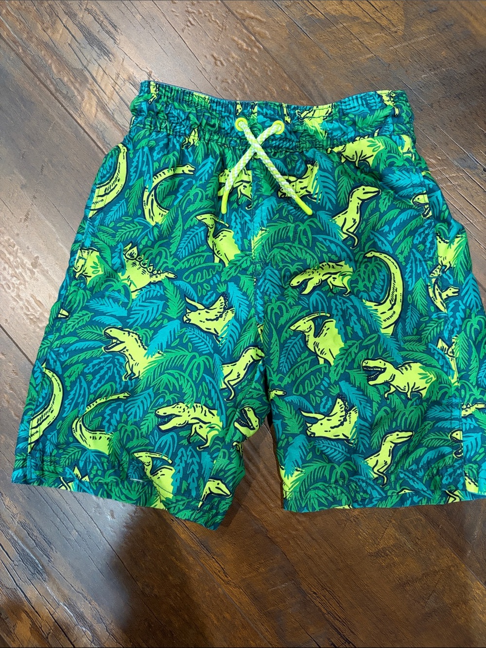 Kids Green Tropical Dino Print Swim Shorts